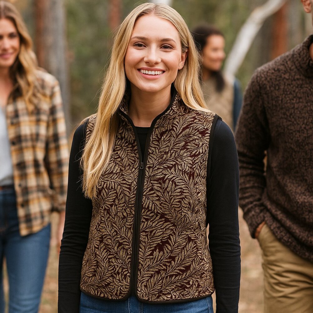 Croft & Barrow Brown & Red Polyester Quilted Vest